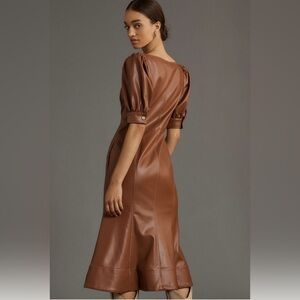 Brown Faux Leather Midi Dress